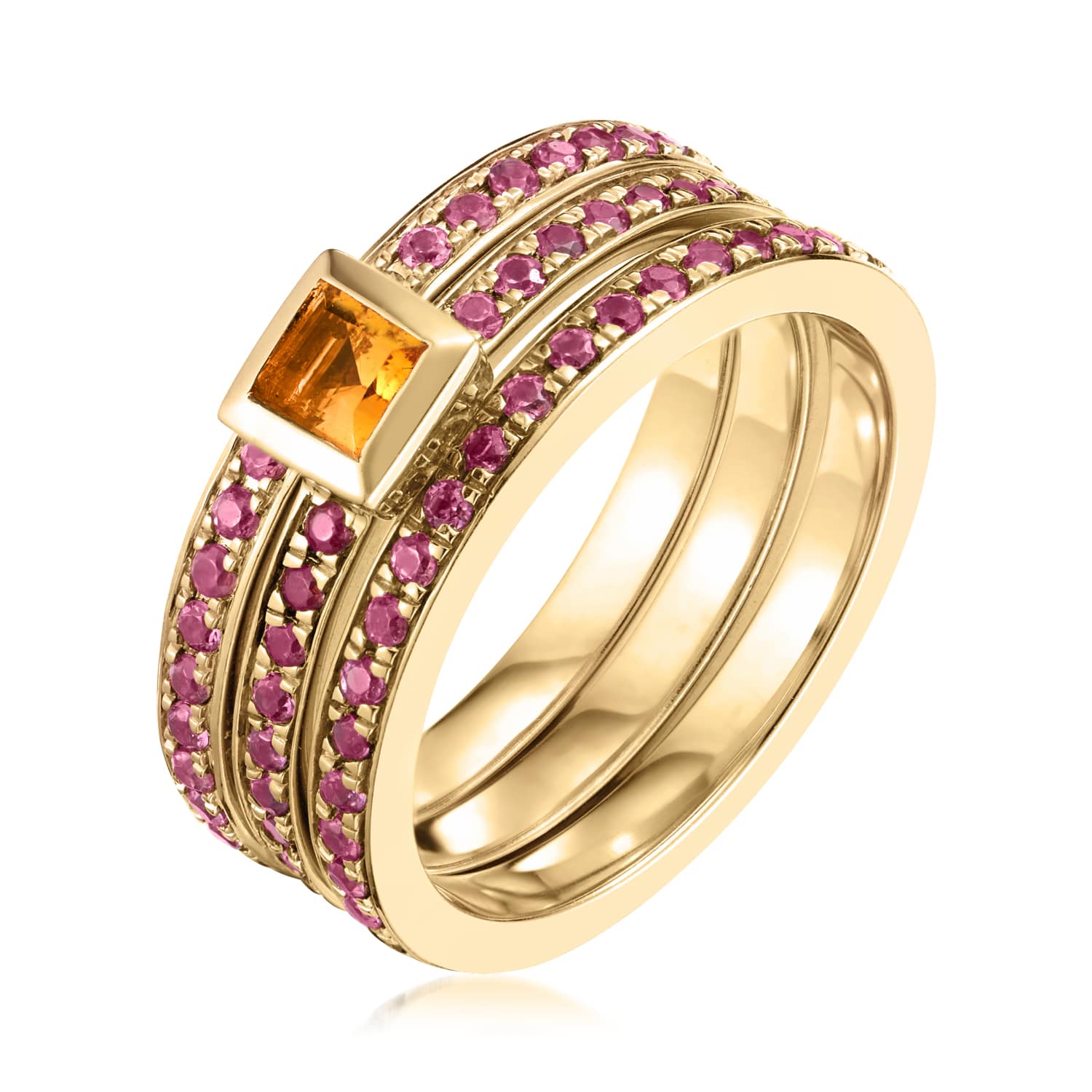Ornate Square Citrine Eternity Ring