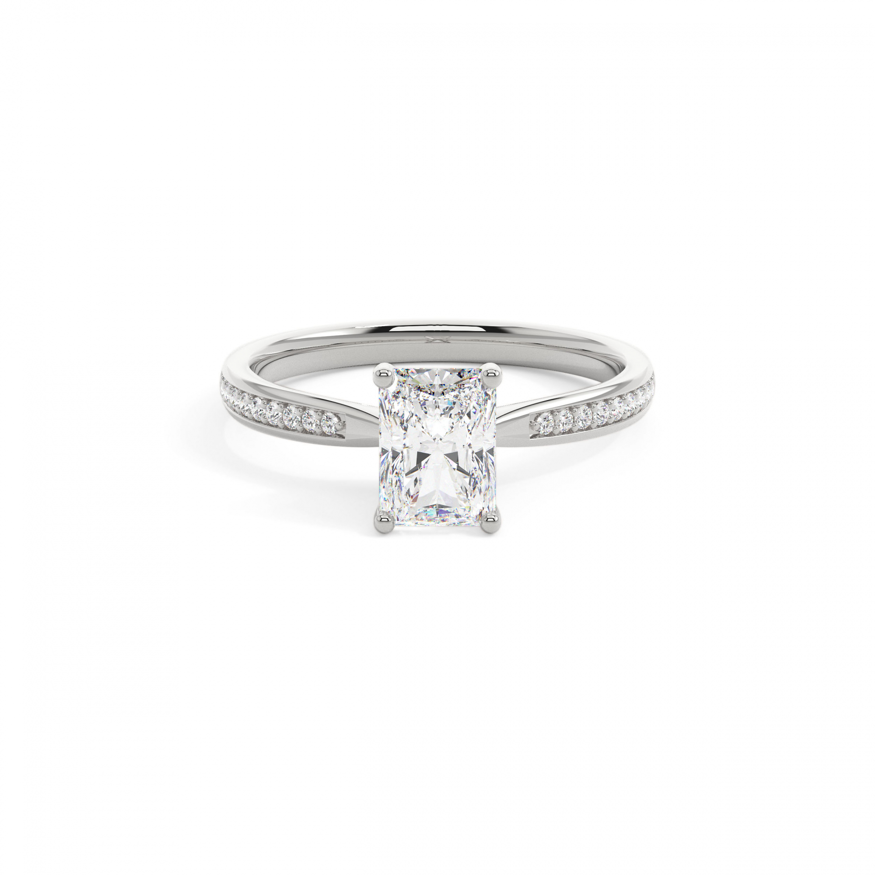 18k White Gold Radiant Solitaire & Channel Setting Engagement Ring