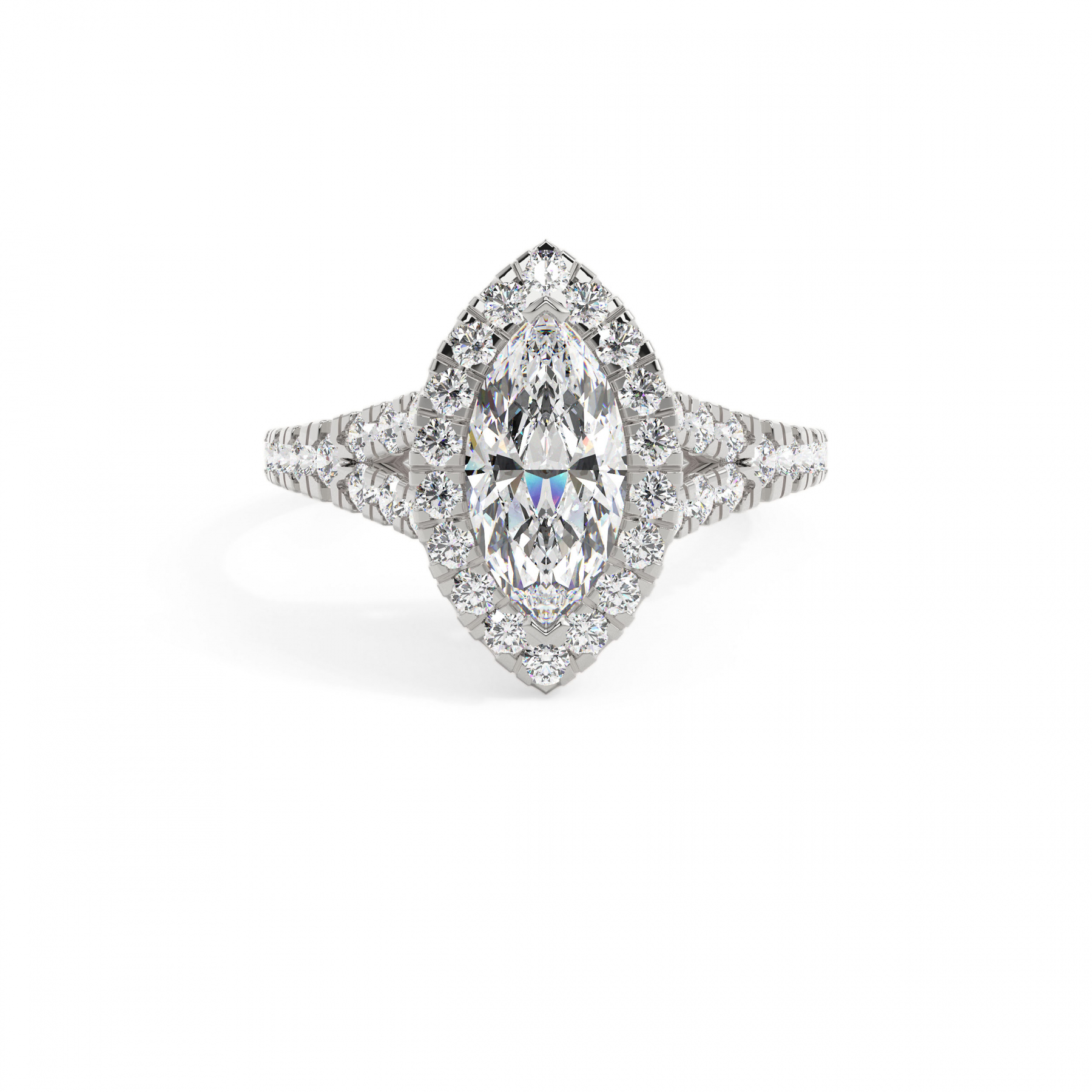 18k White Gold Marquise Prong Setting Halo Engagement Ring