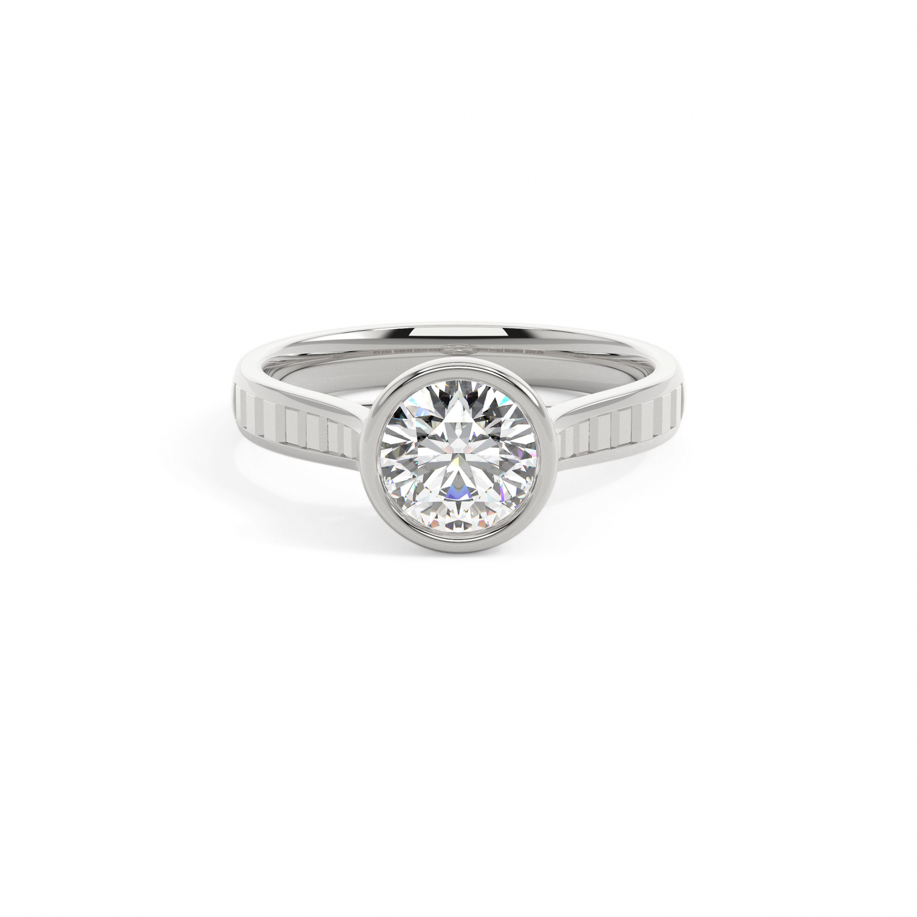 18k White Gold Round Grand Bezel Engagement Ring