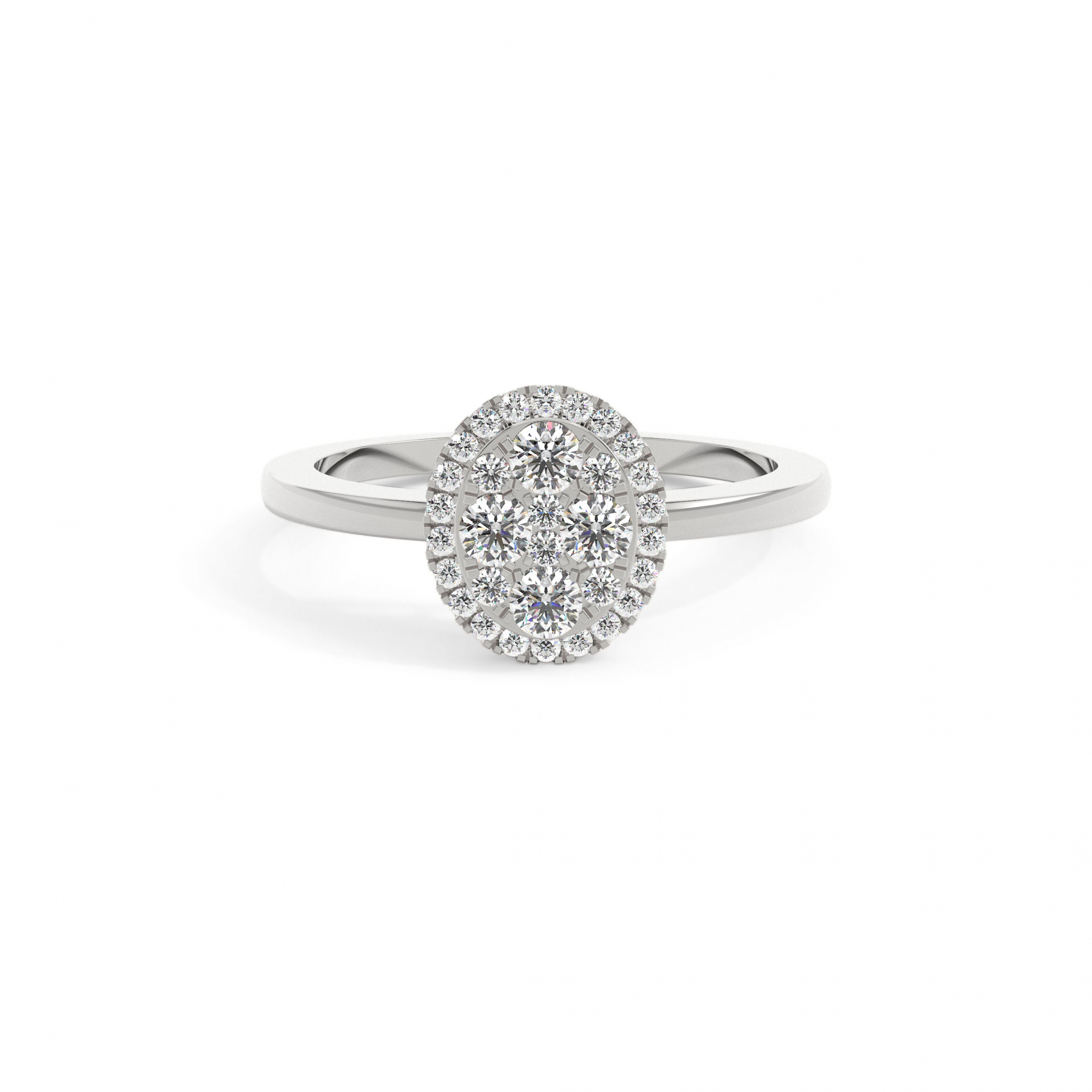 18k White Gold Round Delicate Cluster Engagement Ring