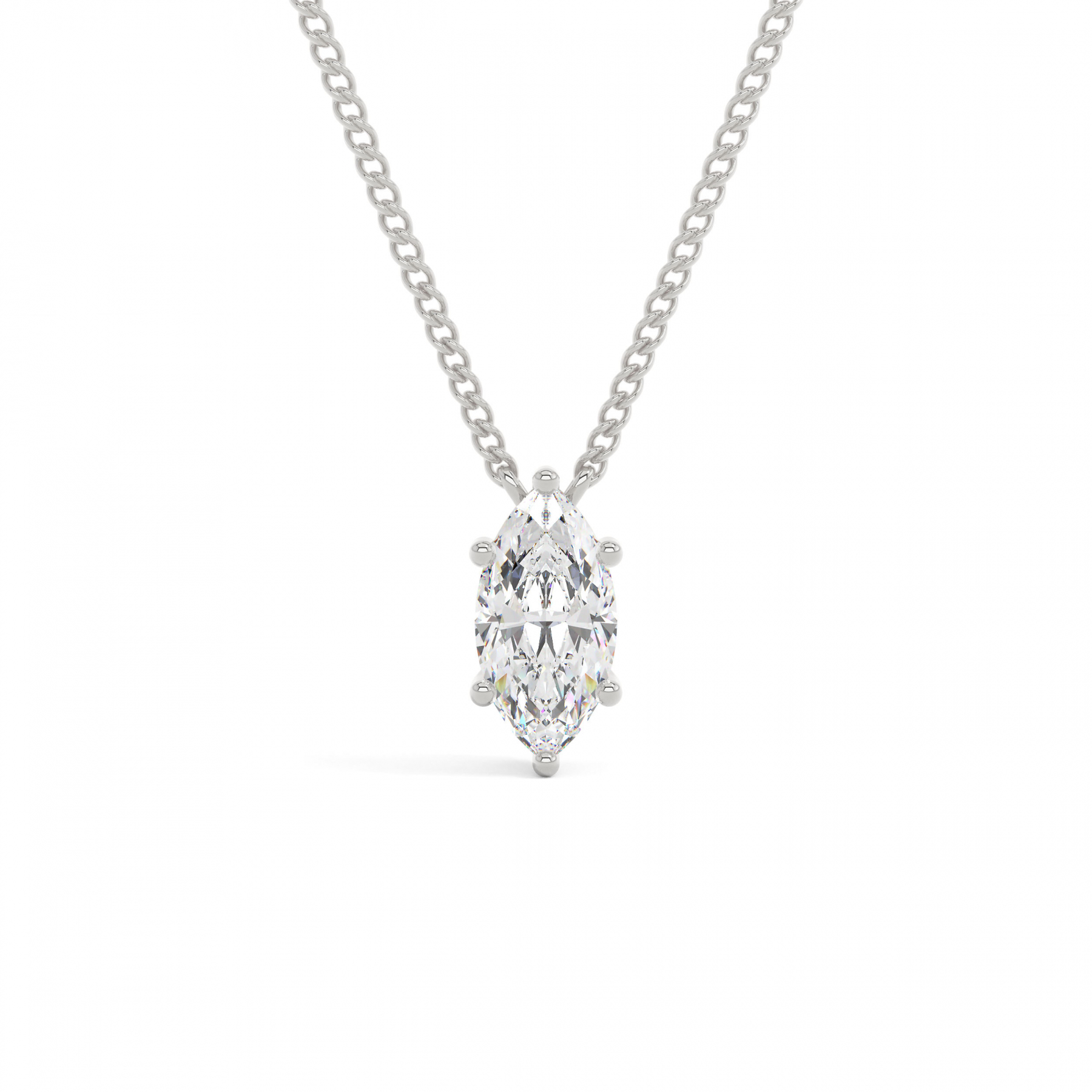 18k White Gold Marquise Prong Setting Solitaire Pendant