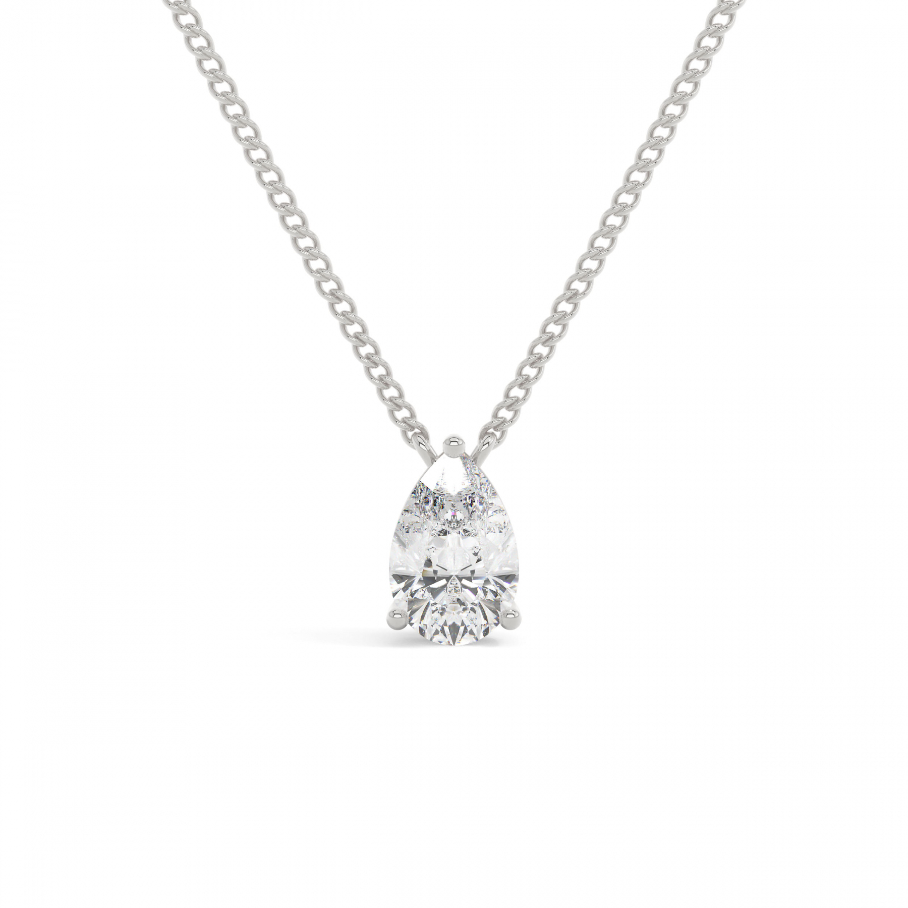 18k White Gold Pear Prong Setting Solitaire Pendant