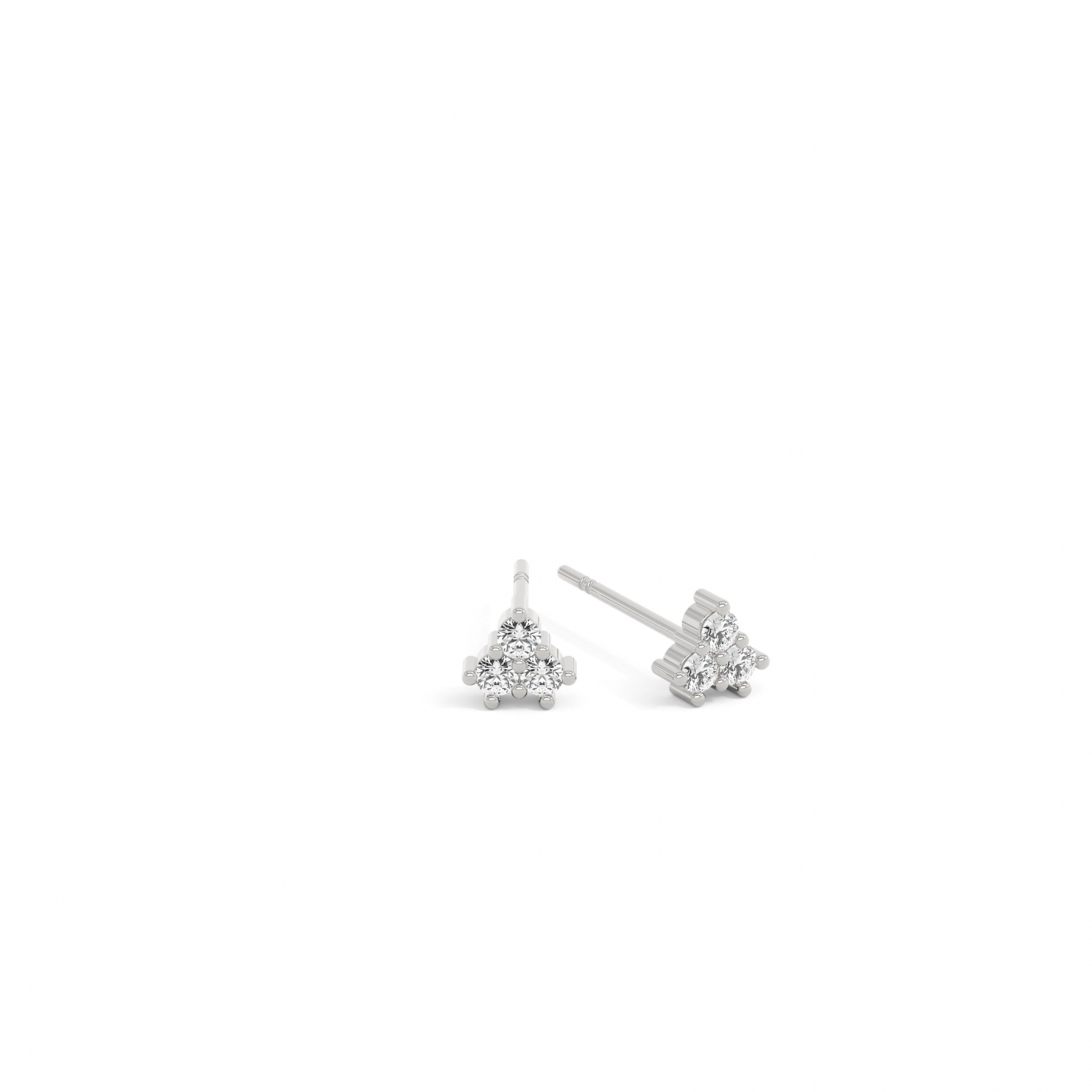 9k White Gold Round Triangle Studs Earrings