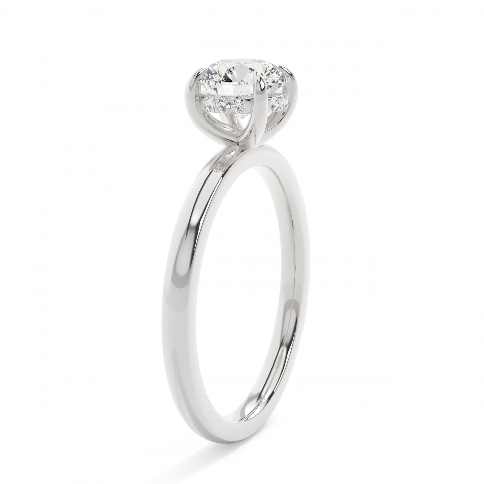 18k White Gold Round Classic Hidden Halo Engagement Ring
