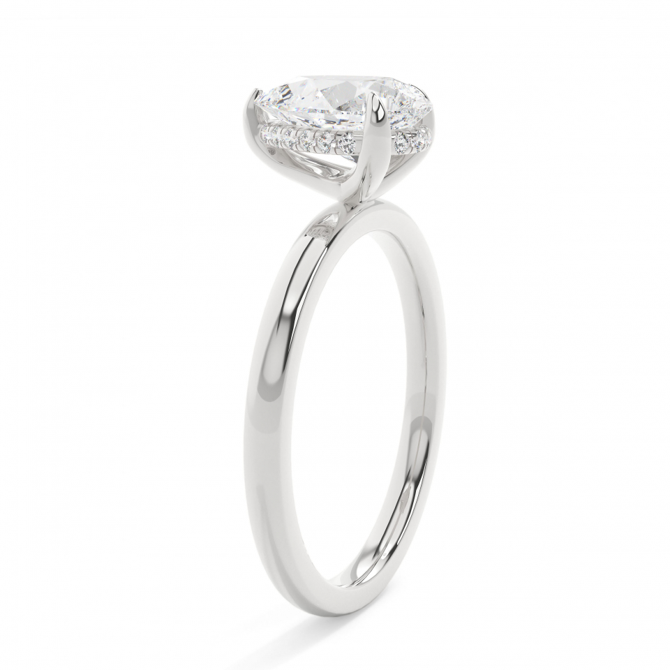 18k White Gold Pear Classic Hidden Halo Engagement Ring
