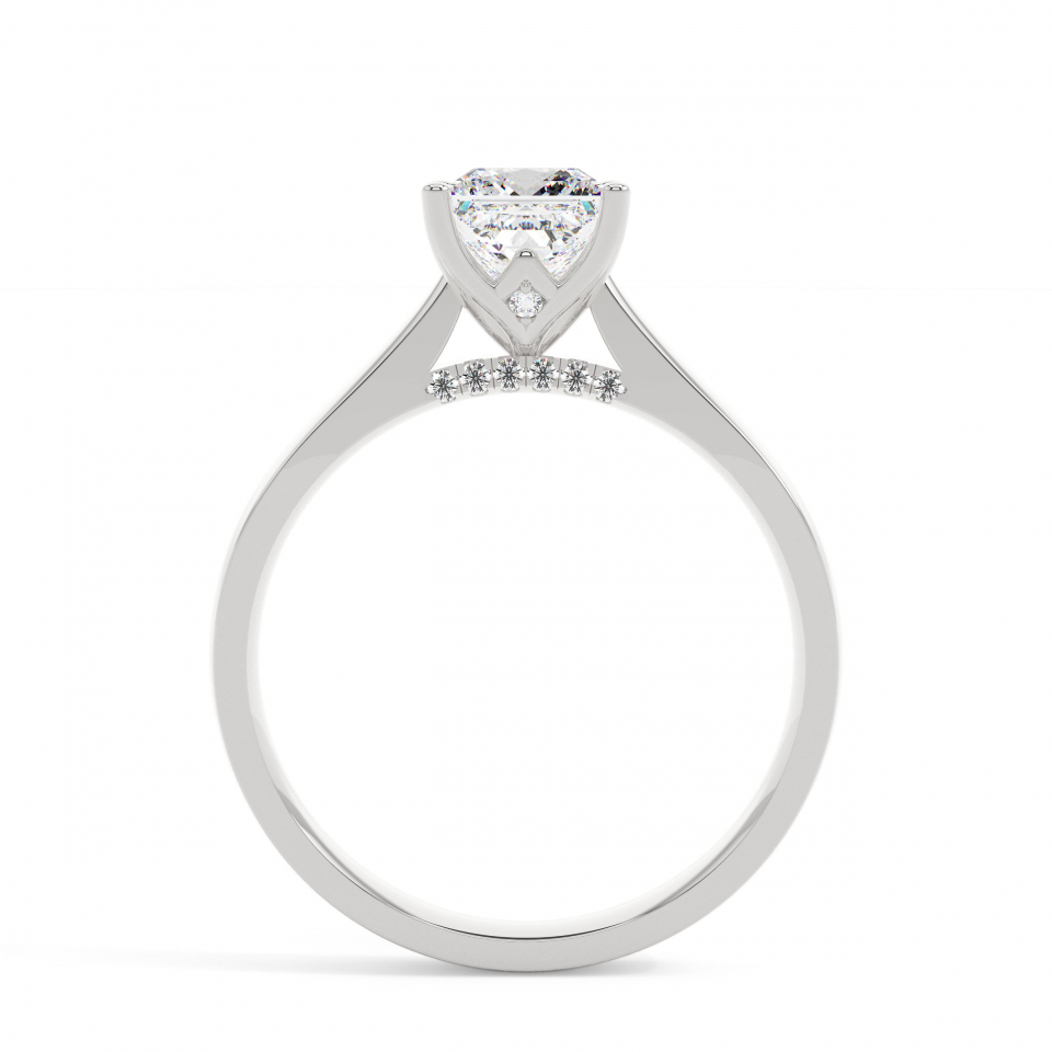 18k White Gold Princess Bridge Hidden Halo Engagement Ring