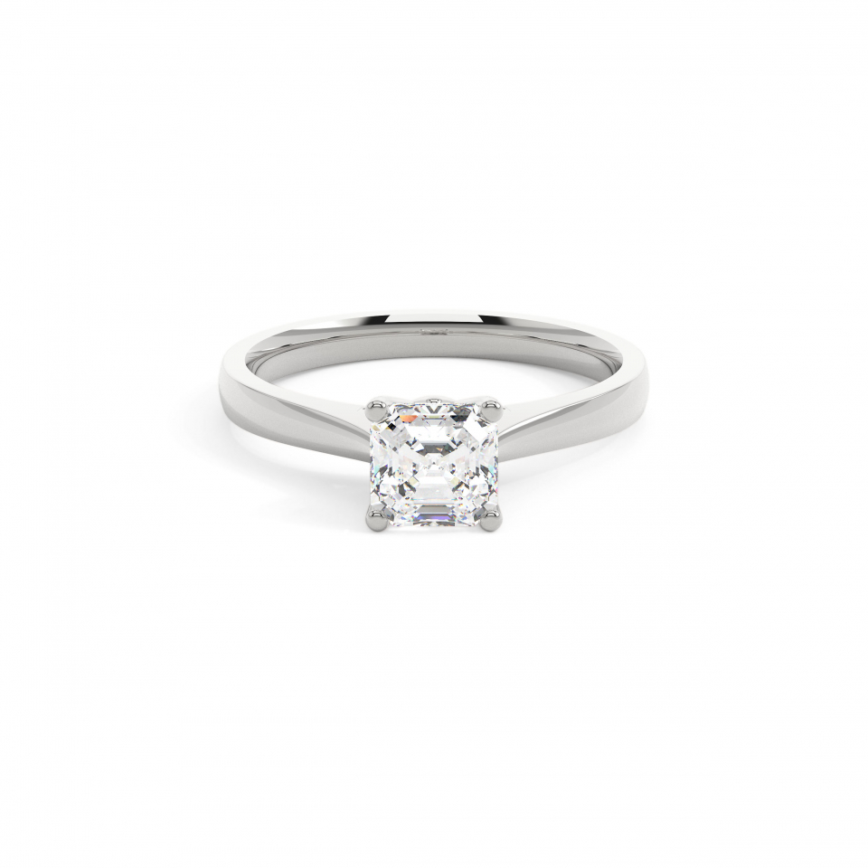 18k White Gold Asscher Bridge Hidden Halo Engagement Ring
