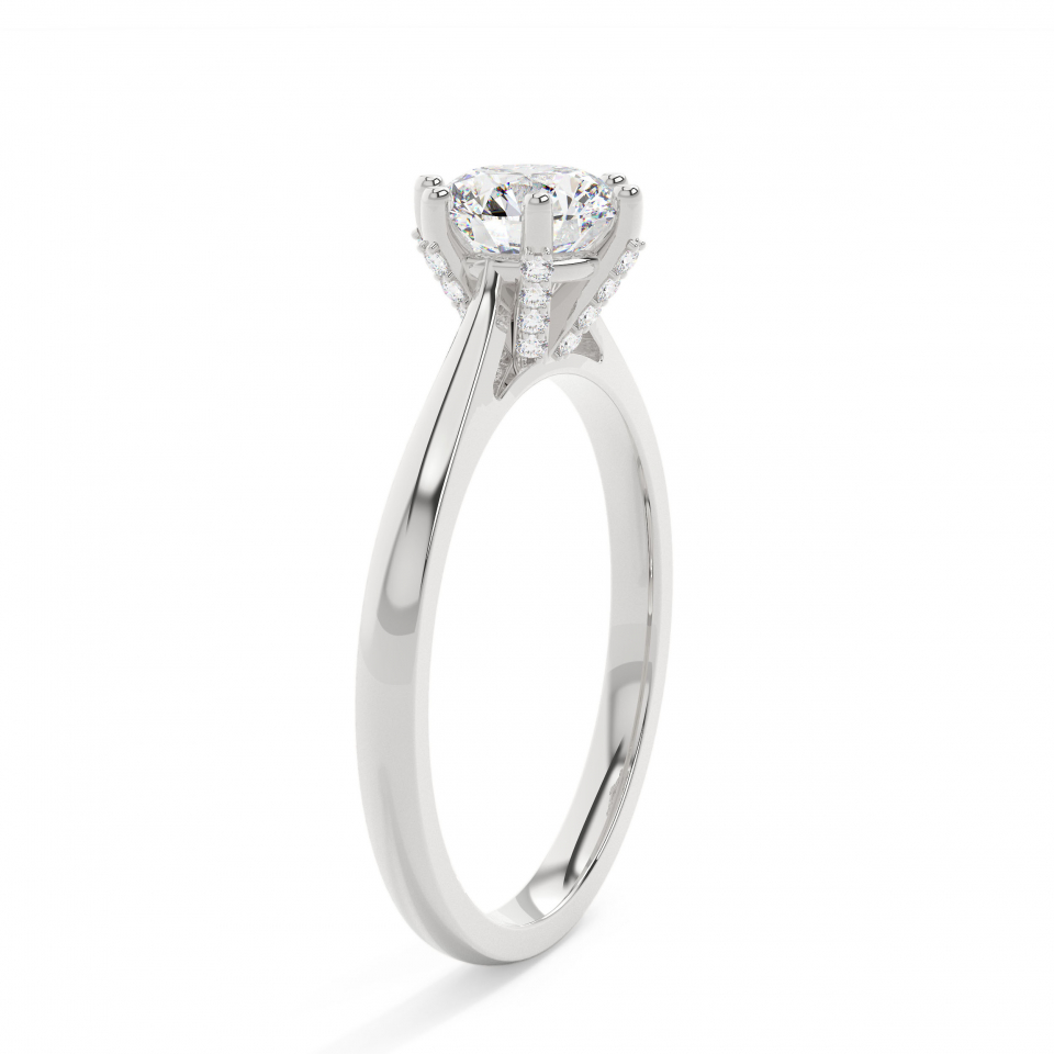 18k White Gold Round 6 Prong Hidden Halo Engagement Ring