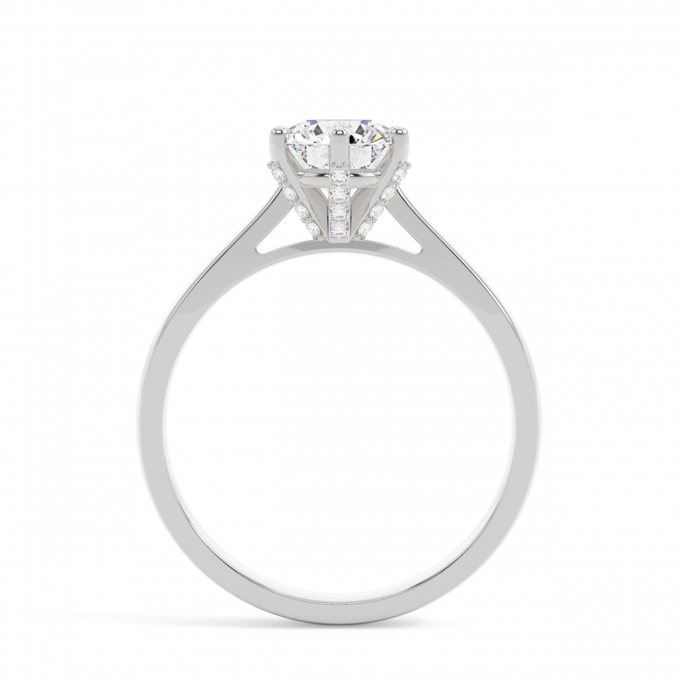 18k White Gold Round 6 Prong Hidden Halo Engagement Ring