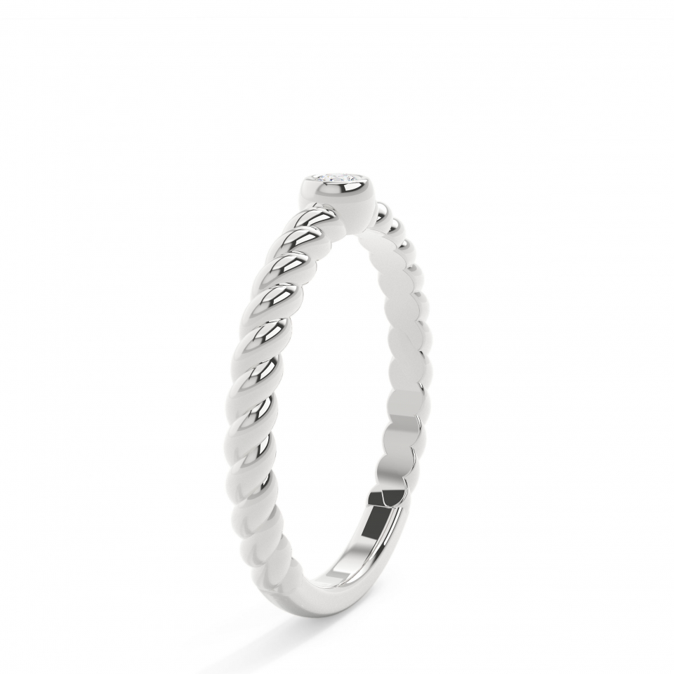 9k White Gold Round Solitaire With Twisted Band Everyday Ring