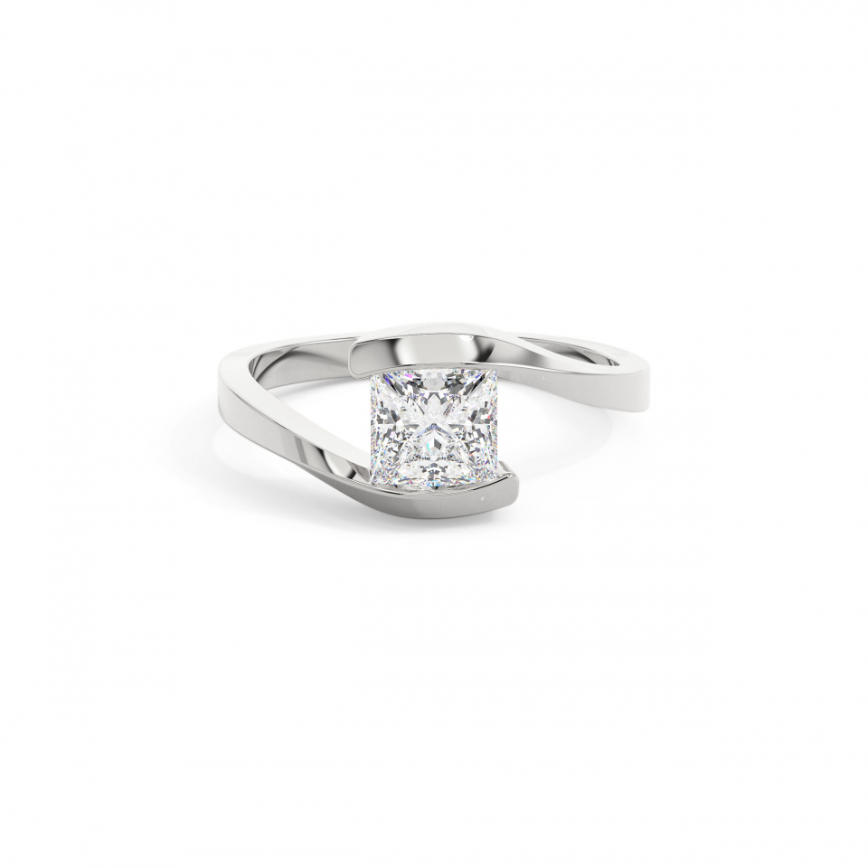18k White Gold Princess Swirl Solitaire Engagement Ring