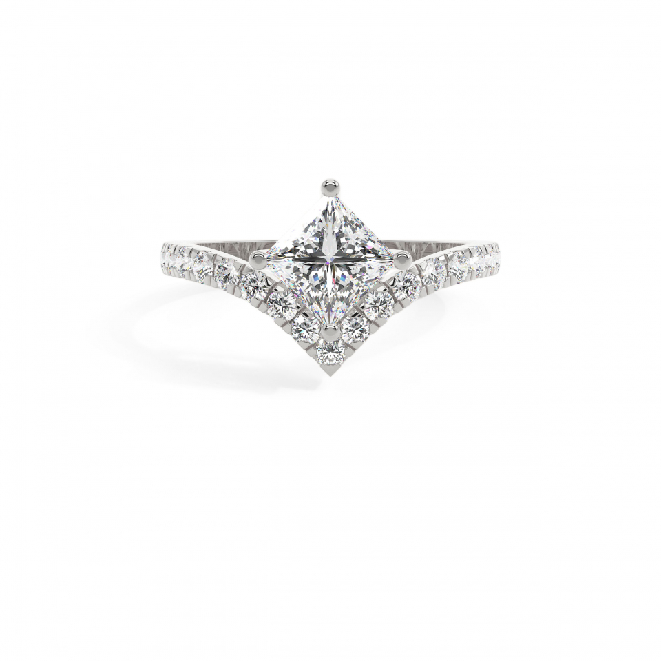 18k White Gold Princess V Shank Solitaire Engagement Ring