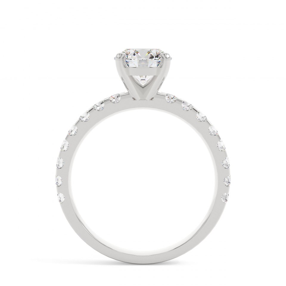 18k White Gold Round Solitaire With Side Stones Engagement Ring
