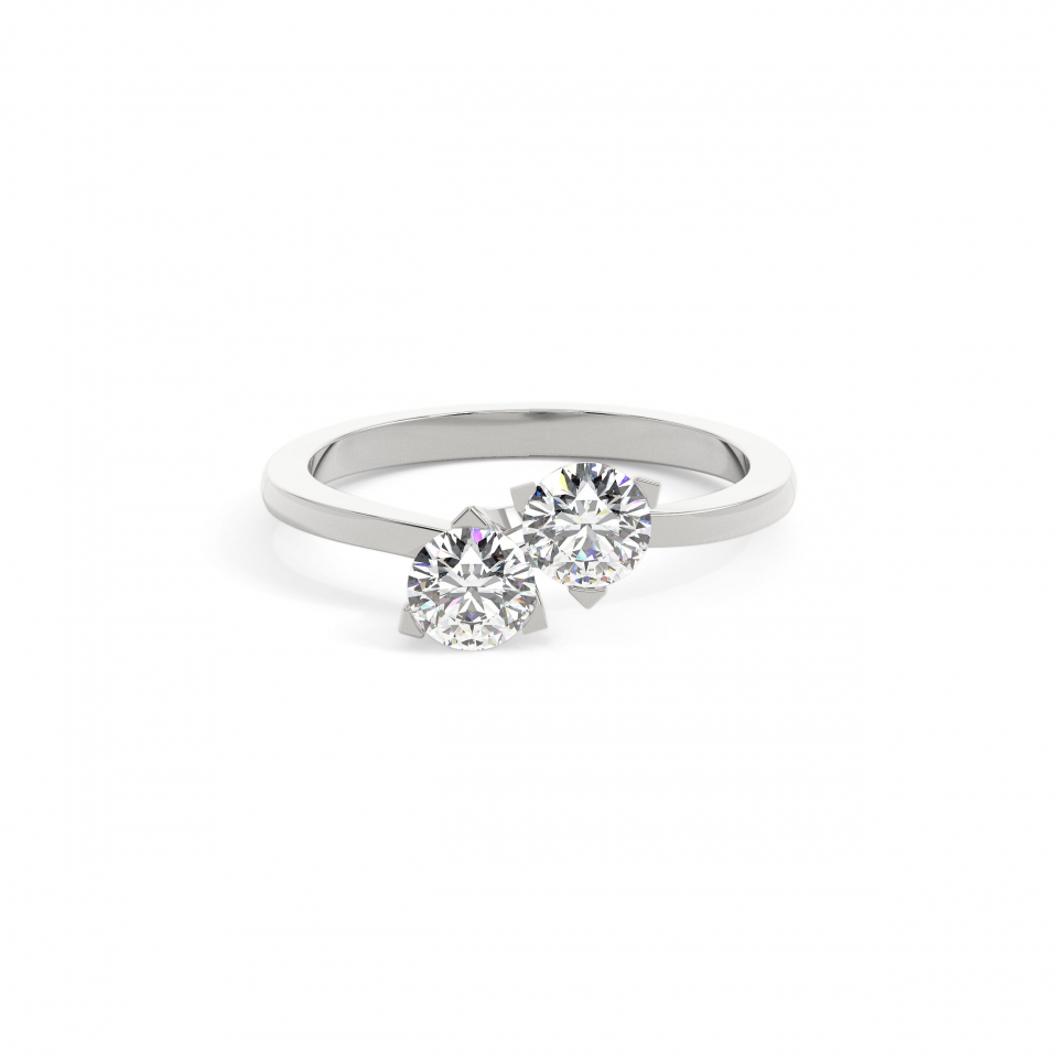 18k White Gold Round Delicate Two Stone Engagement Ring