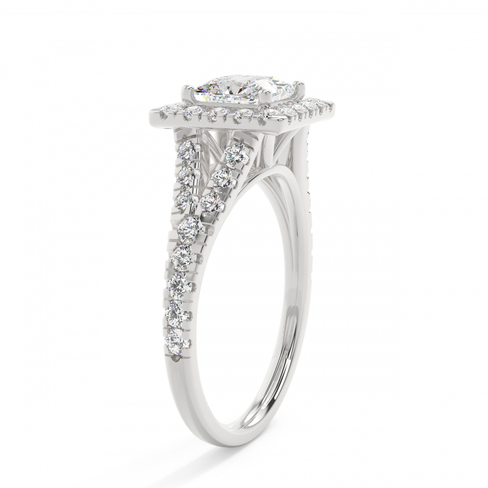 18k White Gold Princess Prong Setting Halo Engagement Ring