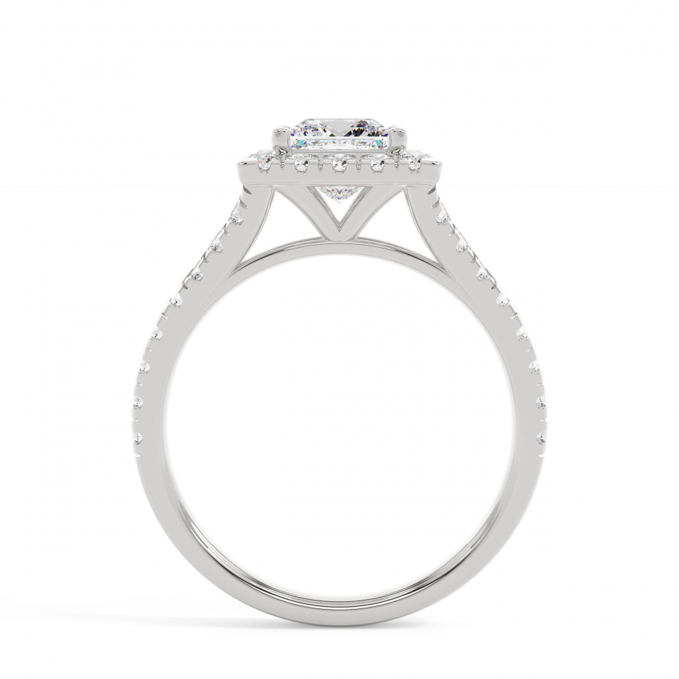 18k White Gold Princess Prong Setting Halo Engagement Ring