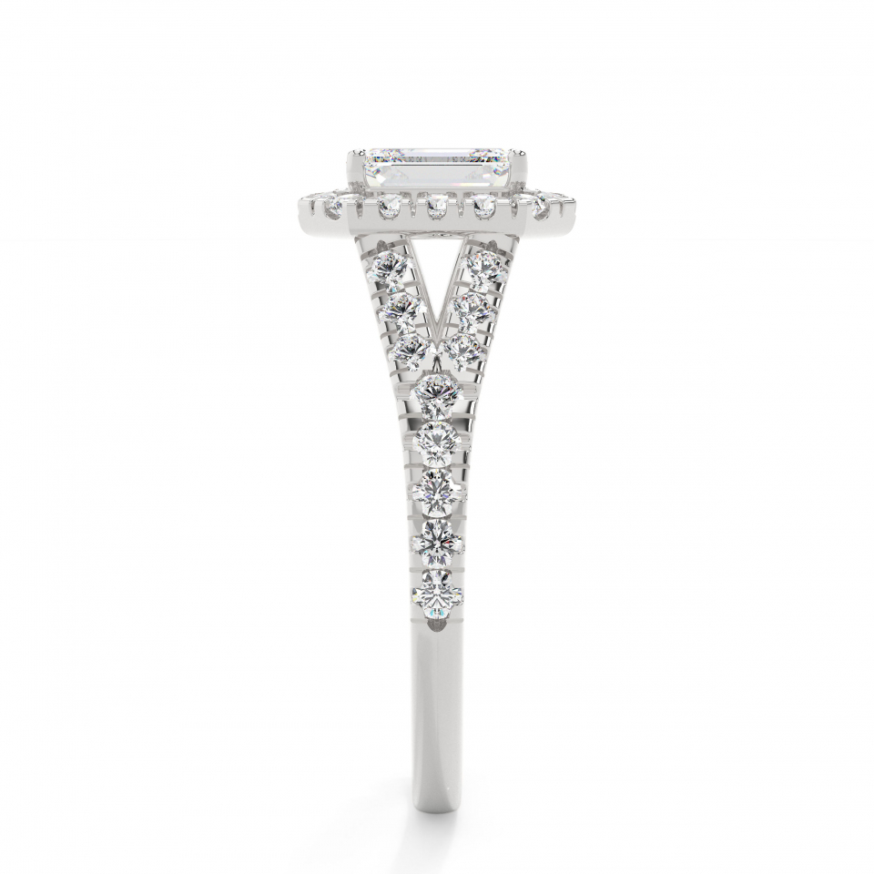 18k White Gold Emerald Prong Setting Halo Engagement Ring