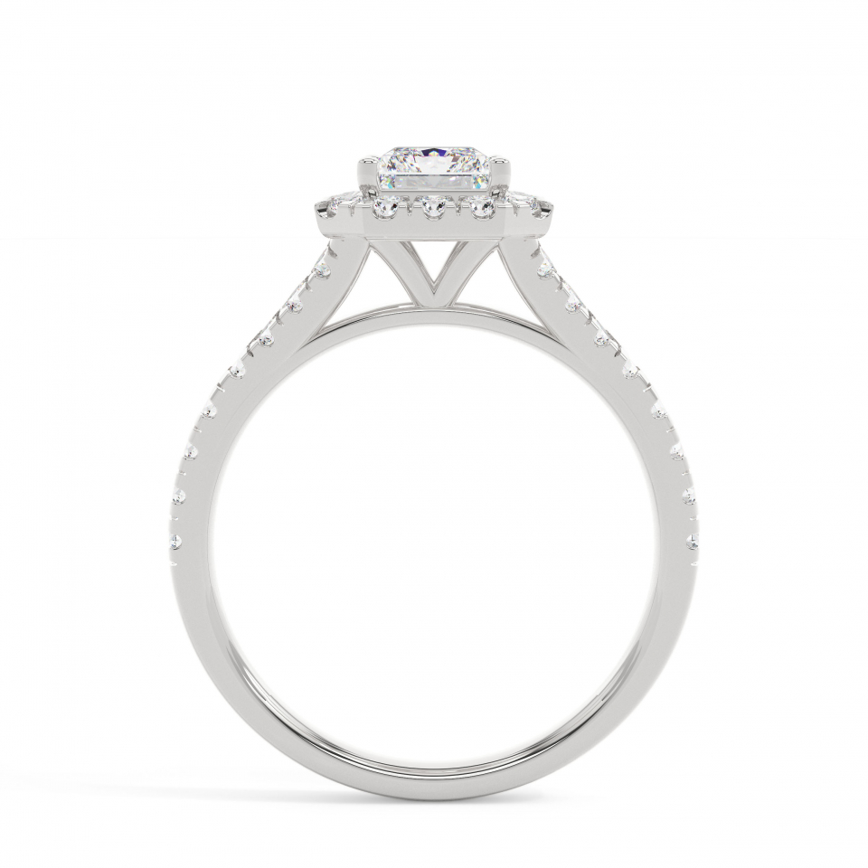 18k White Gold Radiant Prong Setting Halo Engagement Ring