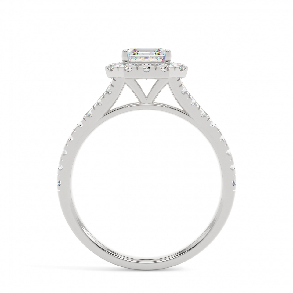 18k White Gold Ascher Prong Setting Halo Engagement Ring