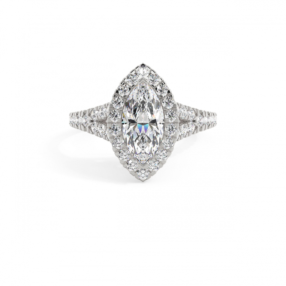 18k White Gold Marquise Prong Setting Halo Engagement Ring