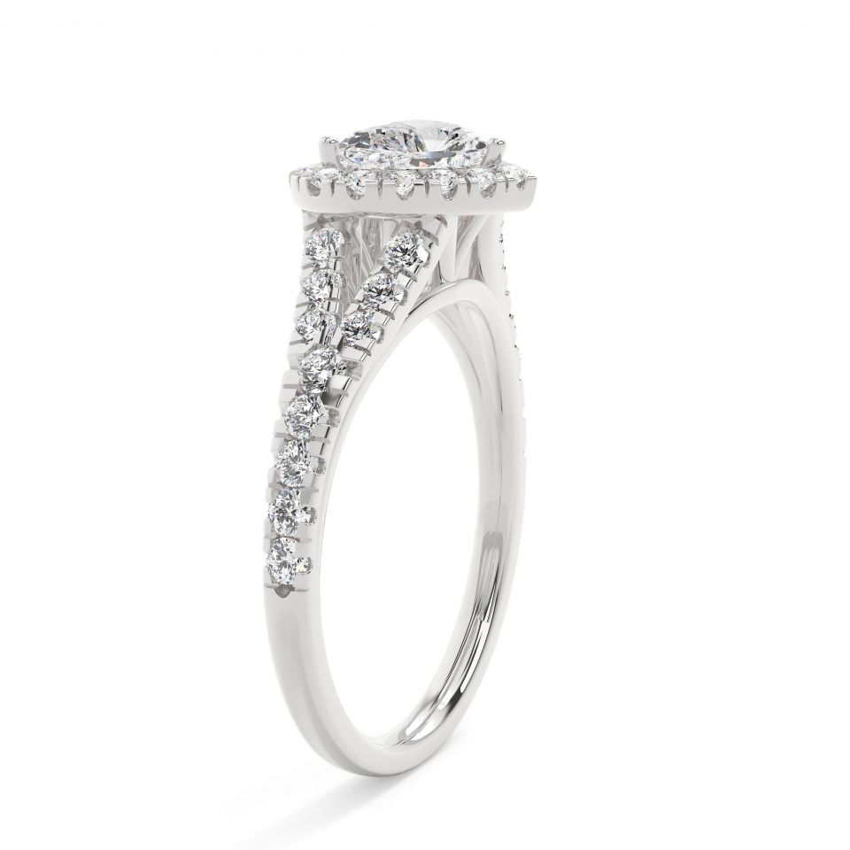 18k White Gold Heart Prong Setting Halo Engagement Ring