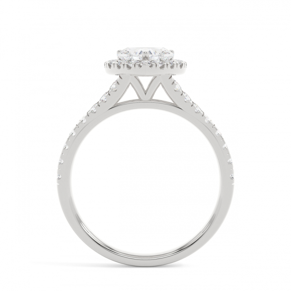 18k White Gold Heart Prong Setting Halo Engagement Ring