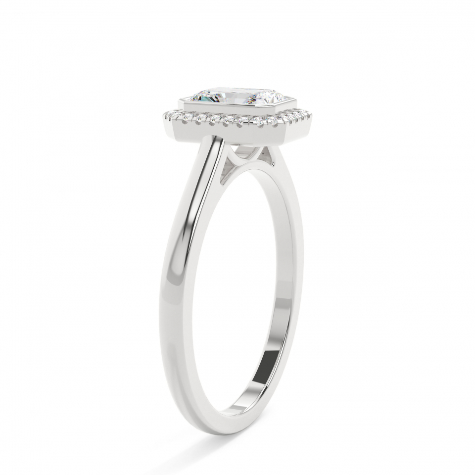 18k White Gold Radiant Bezel Halo Engagement Ring