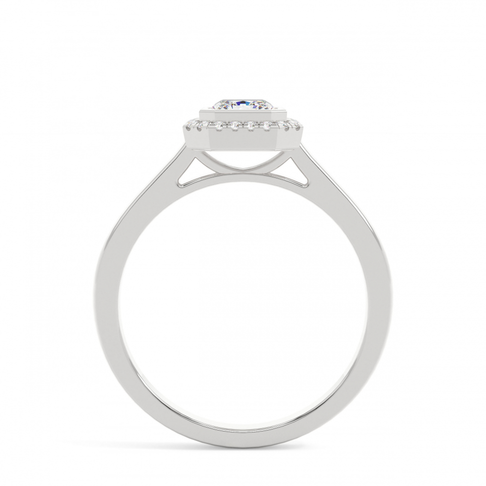 18k White Gold Radiant Bezel Halo Engagement Ring