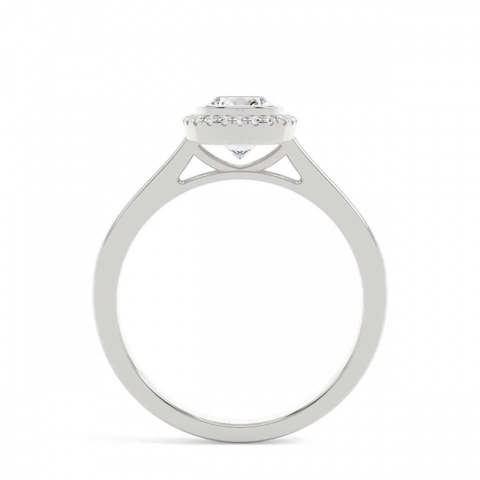 18k White Gold Cushion Bezel Halo Engagement Ring