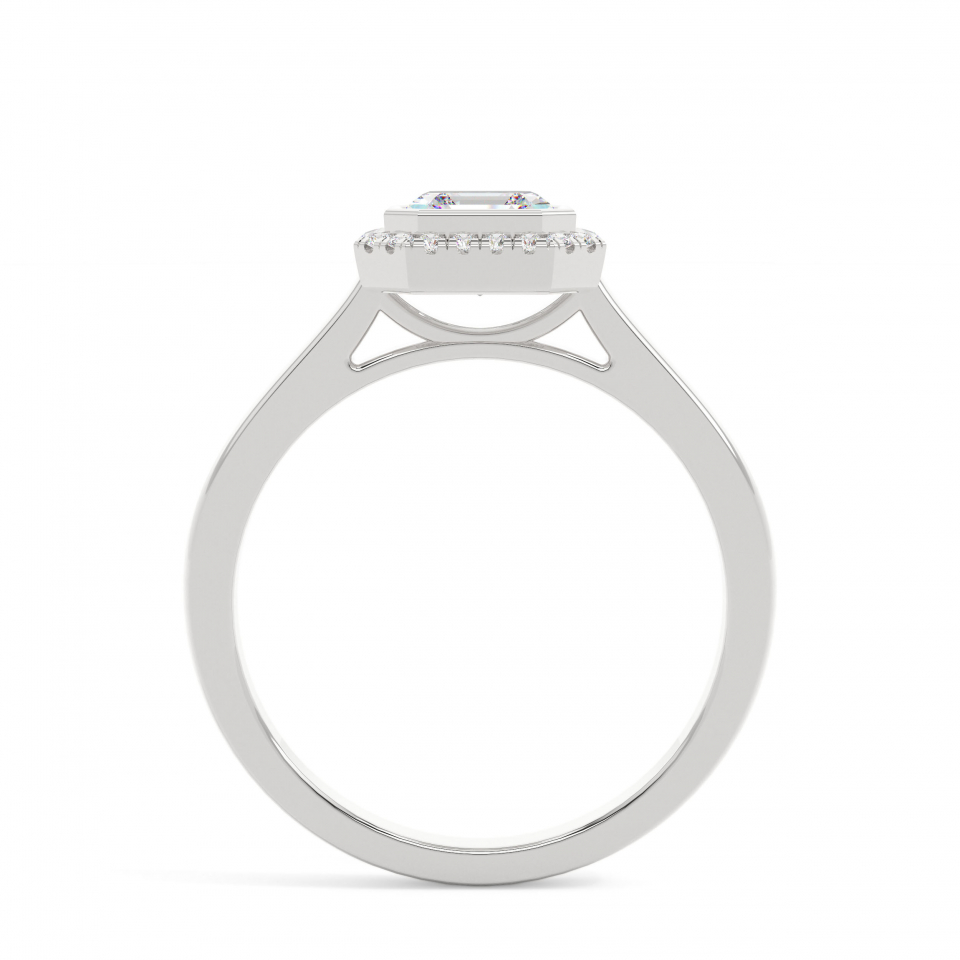 18k White Gold Ascher Bezel Halo Engagement Ring