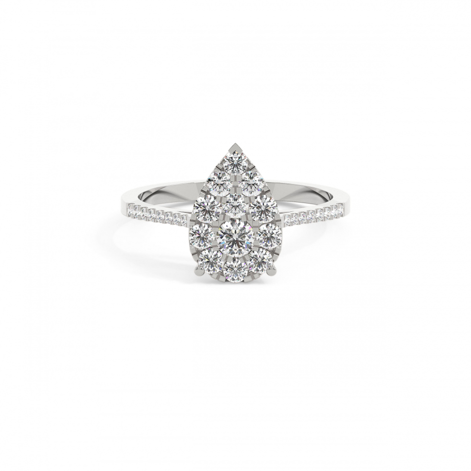 18k White Gold Round Classic Cluster Engagement Ring