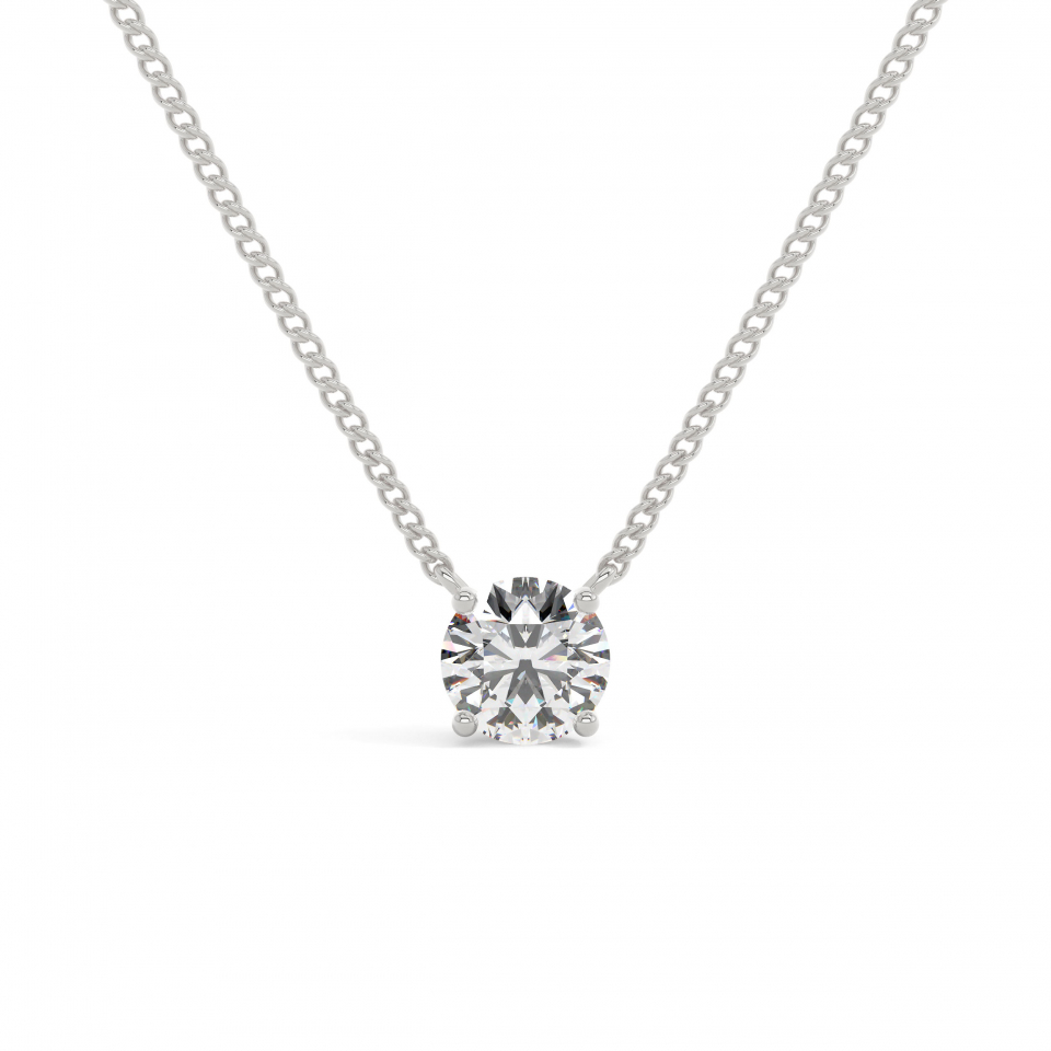 18k White Gold Round Prong Setting Solitaire Pendant