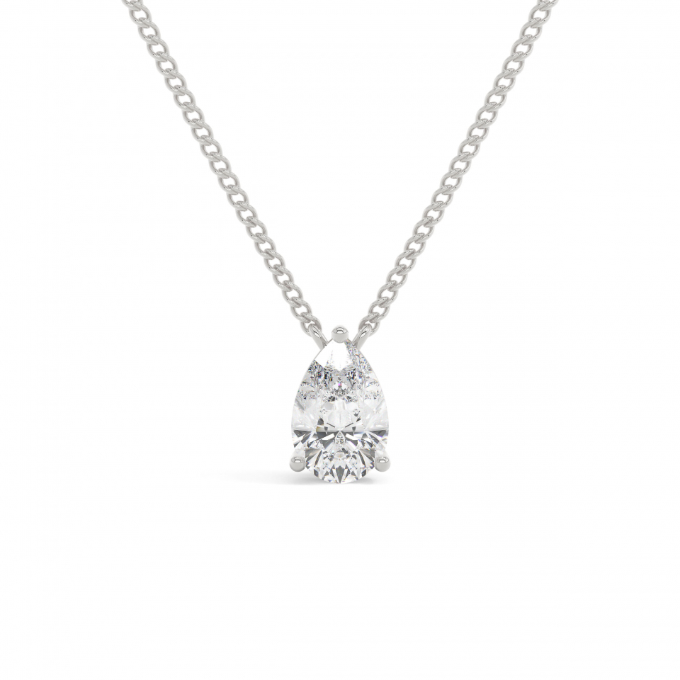 18k White Gold Pear Prong Setting Solitaire Pendant