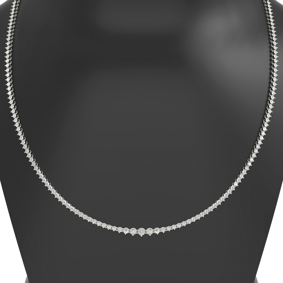 18k White Gold Round Classic Tennis Necklace