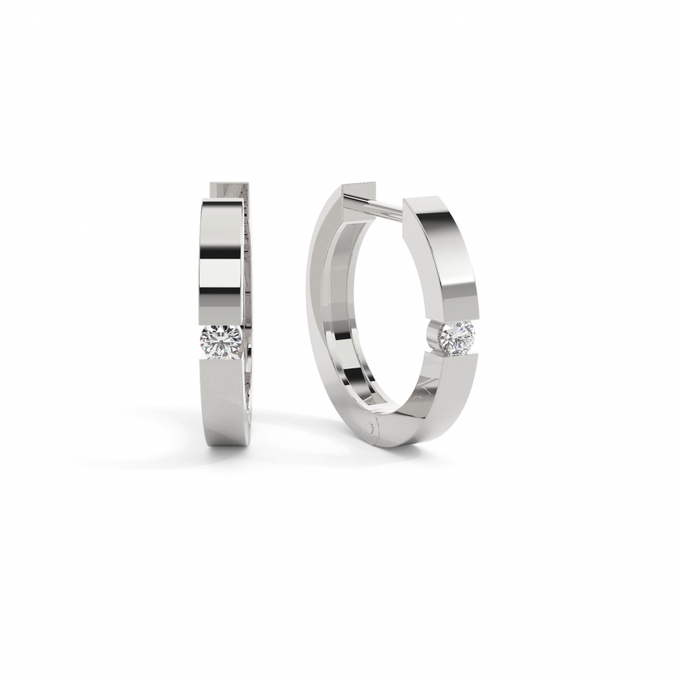 9k White Gold Round Solitaire Hoop Earrings