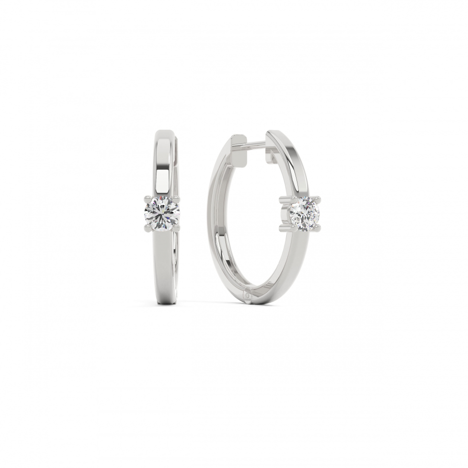 9k White Gold Round Solitaire Huggies Earrings