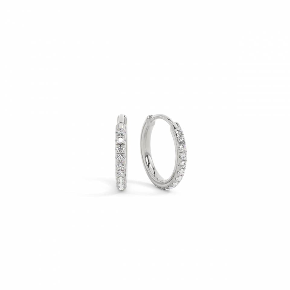 9k White Gold Round Classic Pave Hoops Earrings