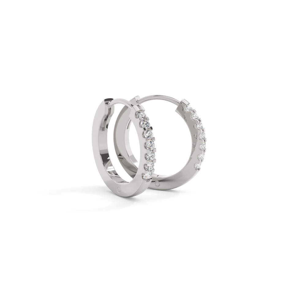 9k White Gold Round Pave Huggies Earrings