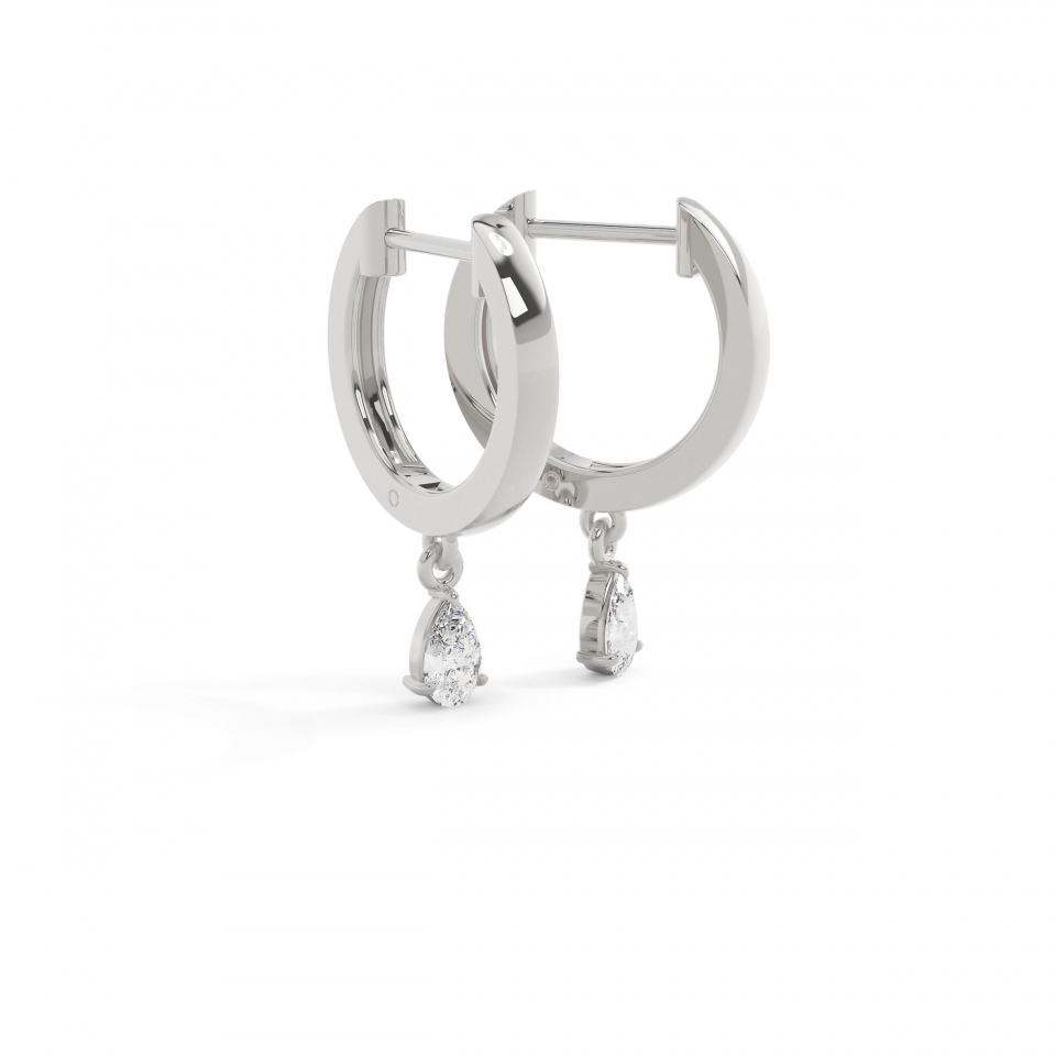 9k White Gold Pear Charm Hoops Earrings